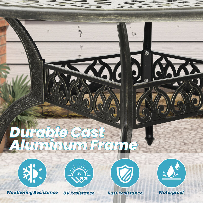 MONDAWE 59. in Cast Aluminum Patio Round Dining Table with Umbrella Hole in Antique Bronze