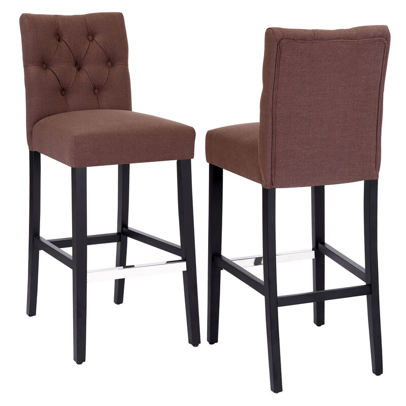 WestinTrends 29" Linen Fabric Tufted Upholstered Bar Stool (Set of 2), Black