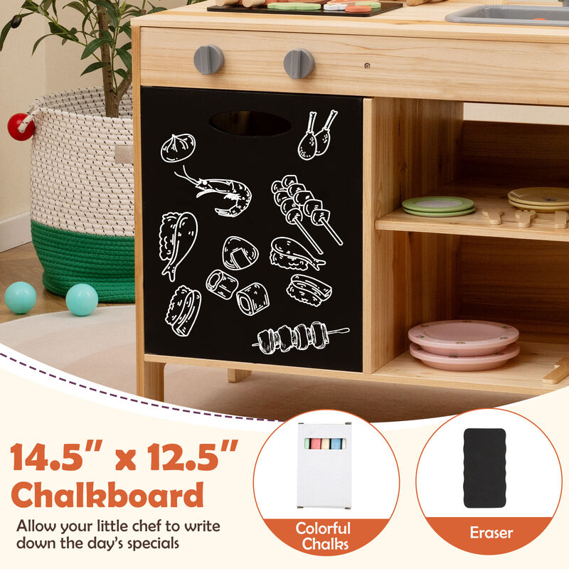 Wooden Barbecue Grill Playset with Chalkboard and Sink and Cabinet