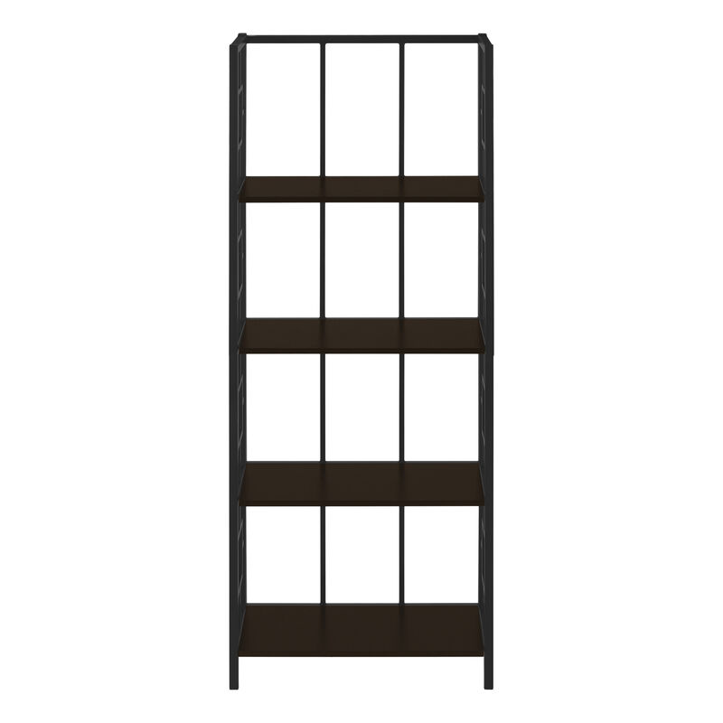 Monarch Specialties I 3617 Bookshelf, Bookcase, Etagere, 4 Tier, 62"H, Office, Bedroom, Metal, Laminate, Brown, Black, Contemporary, Modern