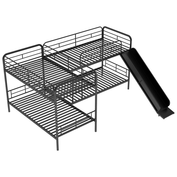 Twin Size L-Shaped Bunk Bed With Slide And Ladder
