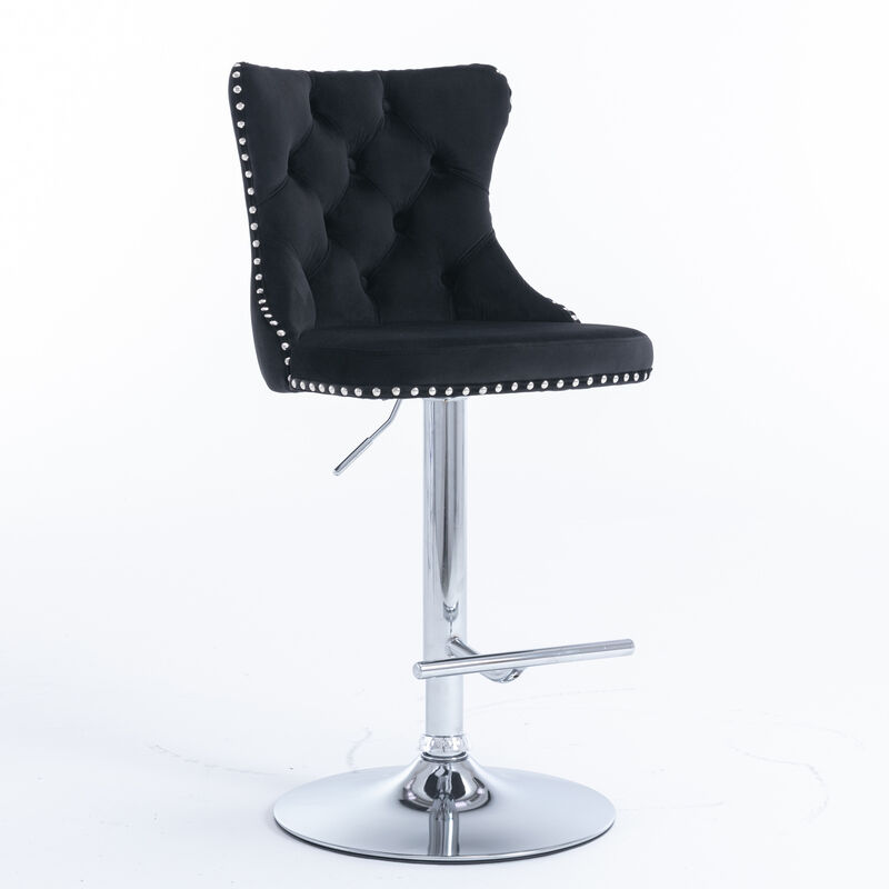 Hivvago Set of 2 Modern Upholstered Tufted Velvet Armless Bar Stools with Chrome Details