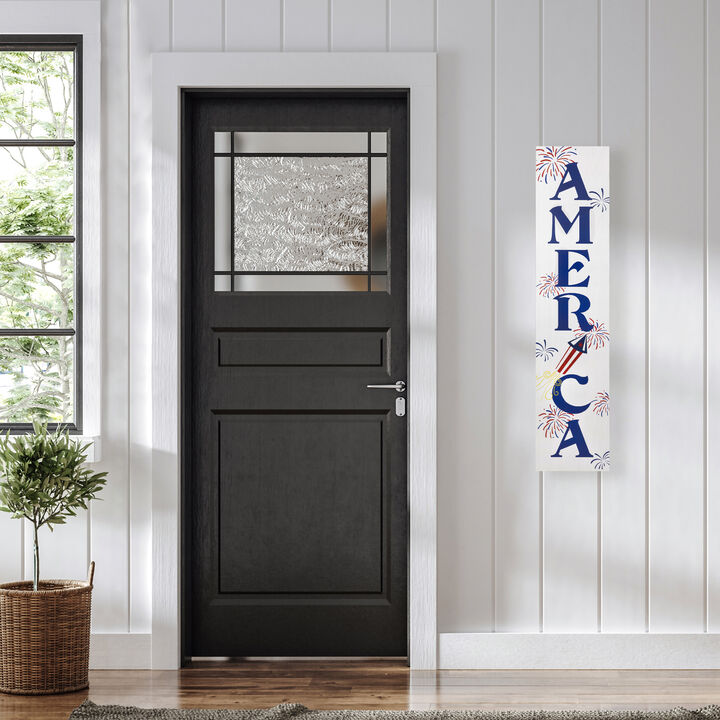 36" Patriotic "America" Fireworks Wooden Porch Board Sign Decoration