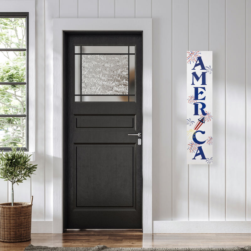 36" Patriotic "America" Fireworks Wooden Porch Board Sign Decoration