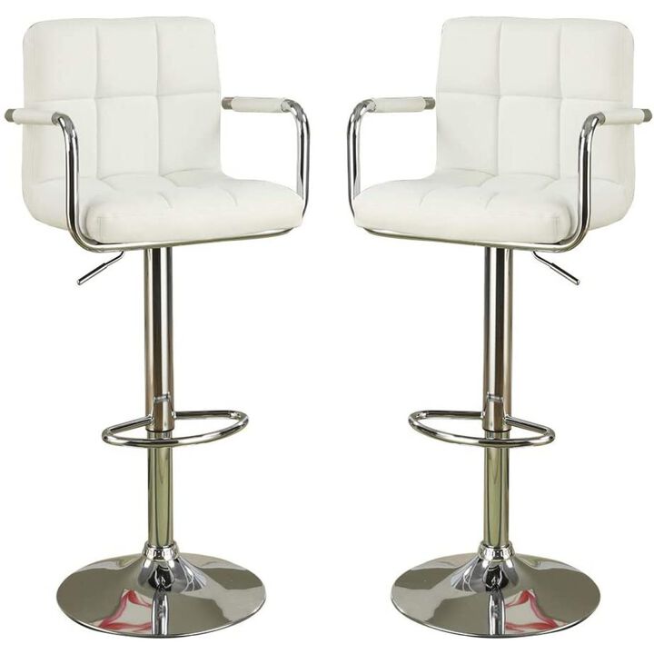 Set of 2 White Faux Leather Barstool Chairs