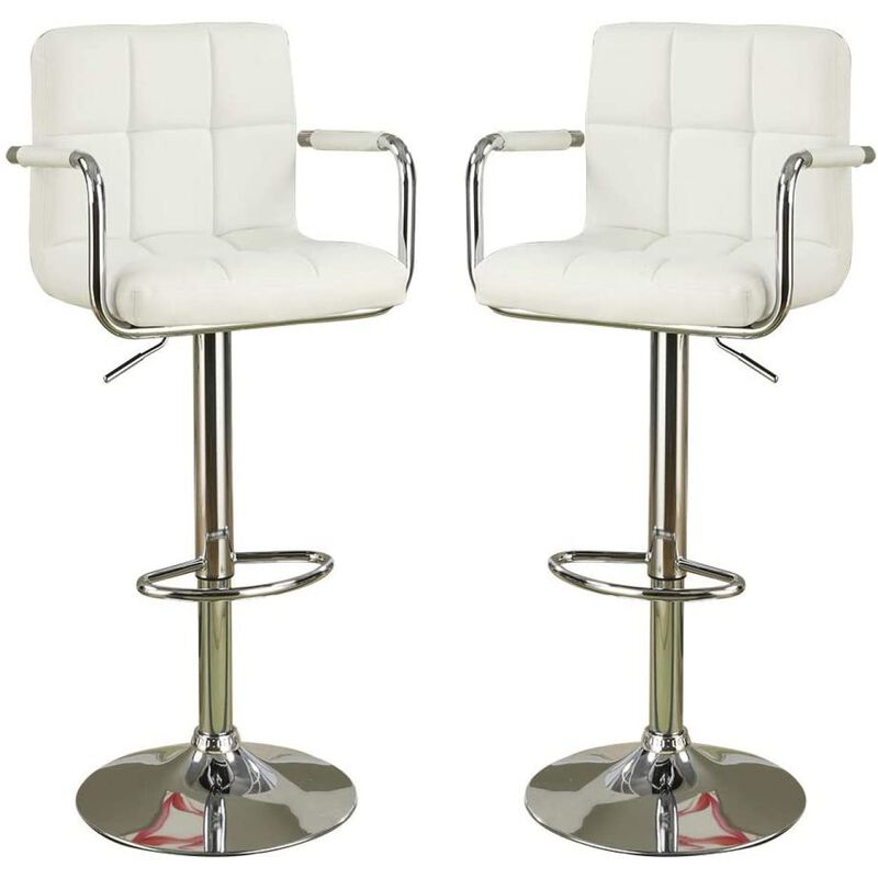 Set of 2 White Faux Leather Barstool Chairs