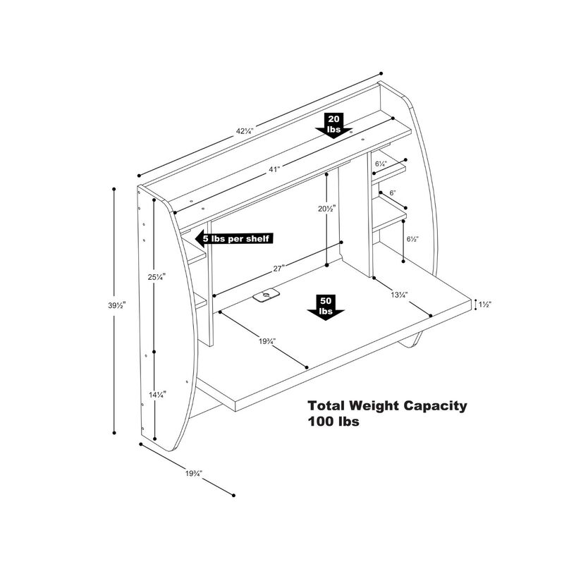 Hivvago White Wall-Mounted Modern Space Saving Laptop Computer Desk