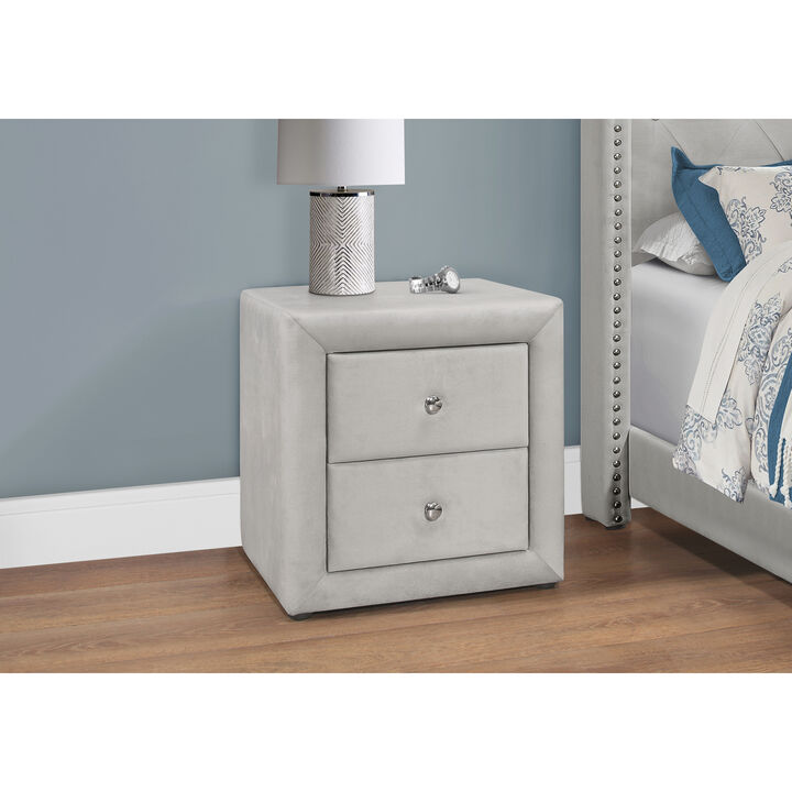 Monarch Specialties I 5606 Bedroom Accent, Nightstand, End, Side, Lamp, Storage Drawer, Bedroom, Upholstered, Velvet, Grey, Transitional