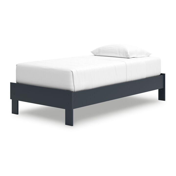 Cian Twin Size Platform Bed, Shaker Style Design, Navy Blue Wood Frame - Benzara