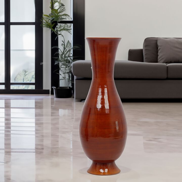 Tall Modern 13.8 in Dia Decorative Floor Vase: Handmade, Natural Bamboo Finish, Contemporary Home Décor, Handcrafted Bamboo, Elegant Interior Design, Bamboo Craftsmanship, Statement Piece for Modern Spaces, Medium