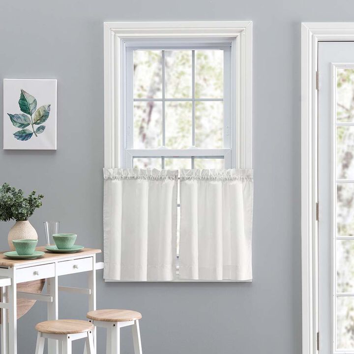 Ellis Stacey 1.5" Rod Pocket High Quality Fabric Solid Color Window Tailored Tier Pair 56"x36" Ice Cream