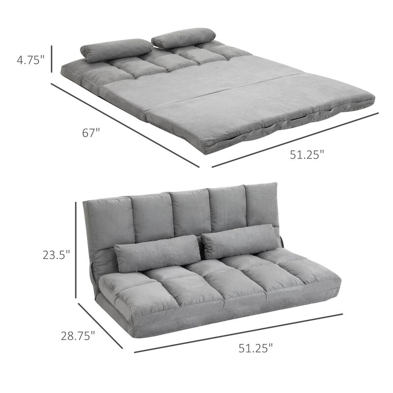 Light Grey Lounger: Folding Sofa Chair Convertible Bed with Pillows