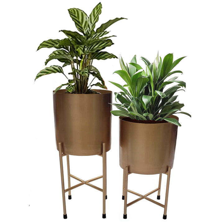 "Beautiful Set of 2 Decorative Contemporary Pink Metal Flower Planter Holders with Stand, 29"" and 26"" Tall, Perfect for Adding a Touch of Sophistication and Elegance to your Home"