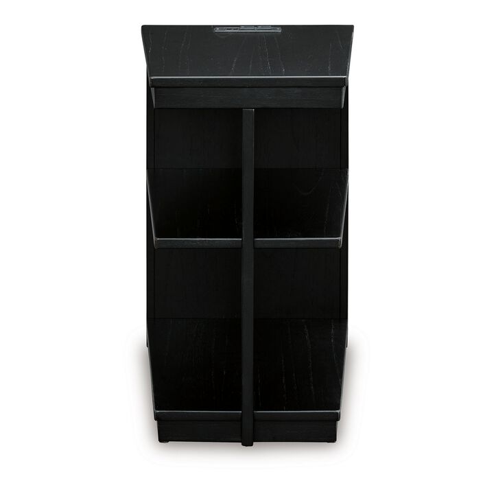 Wendy Chairside End Table, 2 Shelves, USB Port, 21 Inch Black Wood - Benzara