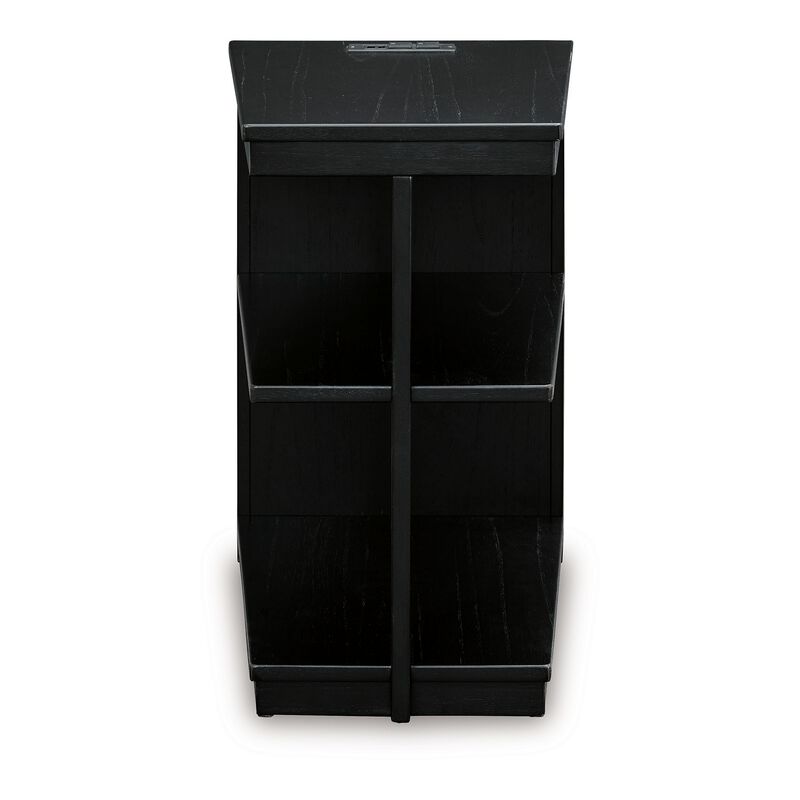 Wendy Chairside End Table, 2 Shelves, USB Port, 21 Inch Black Wood - Benzara