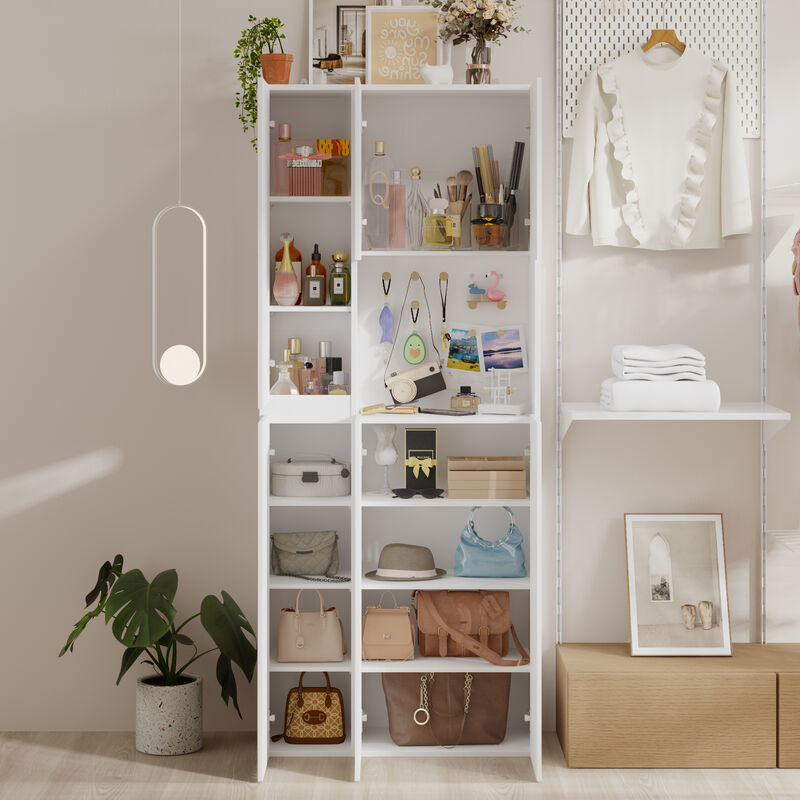 FUFU&GAGA Modern Wardrobe – E0 MDF Construction with White Laminate Finish , (29.6" L x 10.1" W x 70.9" H), White