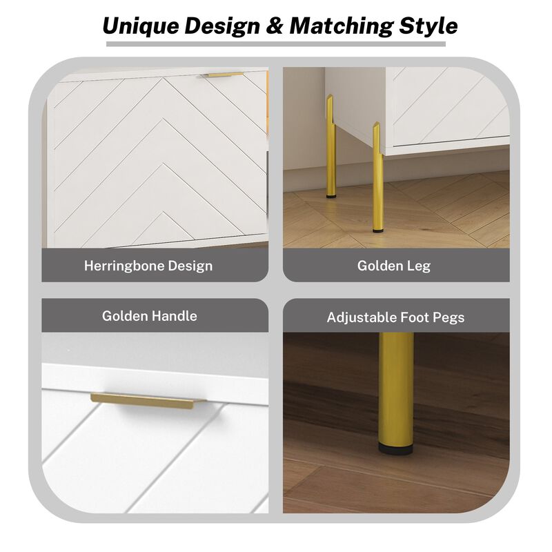 Unique Herringbone Design Multifunctional TV Stand With LED Light