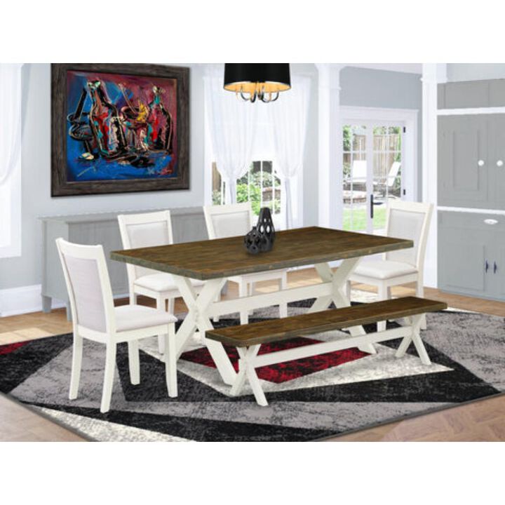 East West Furniture 1-Piece, Kitchen Table with Rectangular Distressed Jacobean Table top and Linen White Wooden Legs Finish