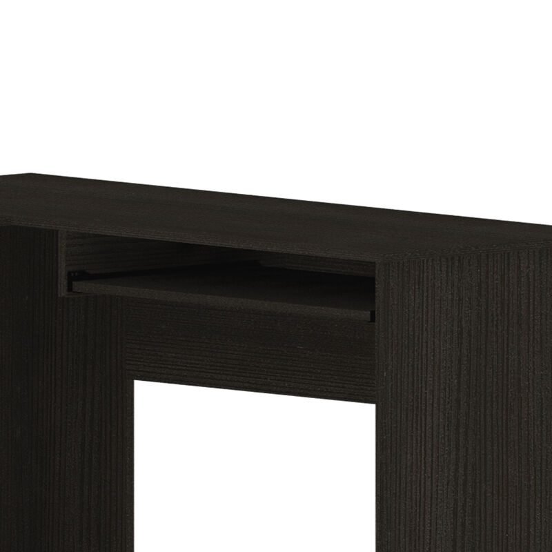 DEPOT E-SHOP Idra L-Shaped Desk, Keyboard Tray, Two Drawers, One Open Shelf, Black