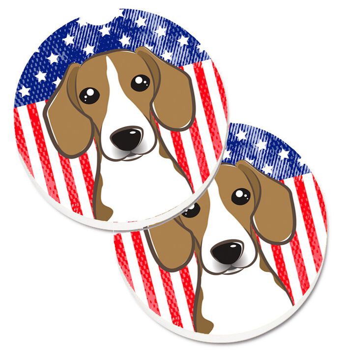 Caroline's Treasures American Flag & Beagle Set of 2 Cup Holder Car Coasters BB2169CARC, 2.56, Multicolor
