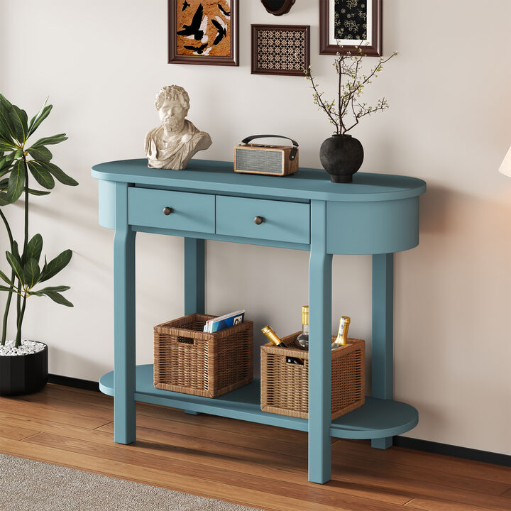 Clihome Elegant Retro Console Table with Curved Design and Smooth Glaze for Entryways, Living Rooms and hallways (Navy)