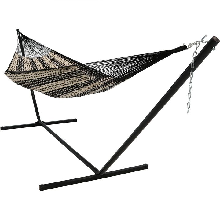 Sunnydaze 2-Person Cotton/Nylon Hammock with Steel Stand