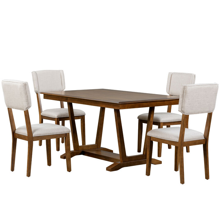 Merax  Rectangular Dining Table Set with 4 Upholstered Chairs