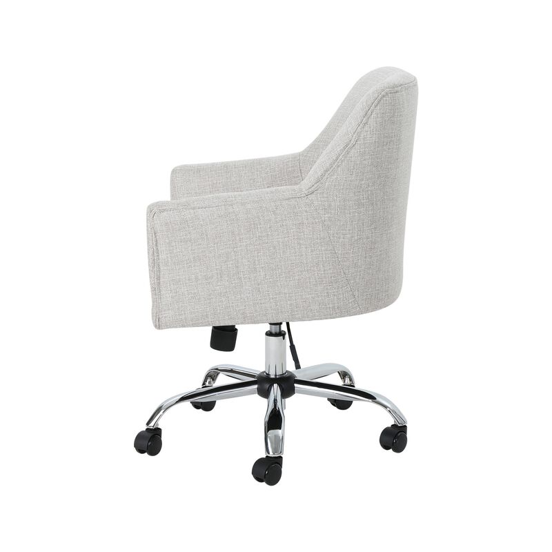 Heza Swivel Office Chair, Rolling, Light Gray Fabric, Chrome Metal -Benzara