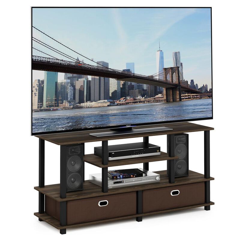 Furinno JAYA Large TV Stand for up to 50-Inch TV with Storage Bin, Columbia Walnut/Black/Dark Brown