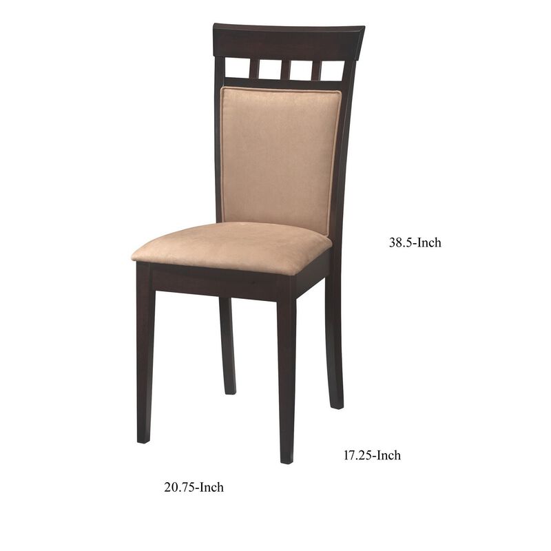 Transitional Brown Wood Frame Dining Chair, Beige Fabric, Set of 2-Benzara