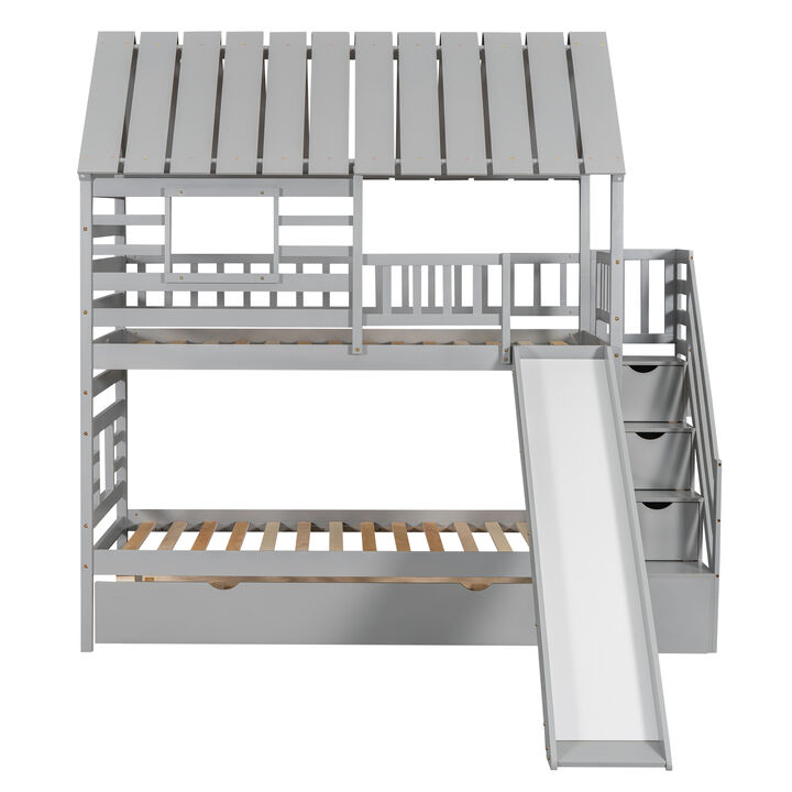 Merax House Bunk Bed with Trundle and Slide