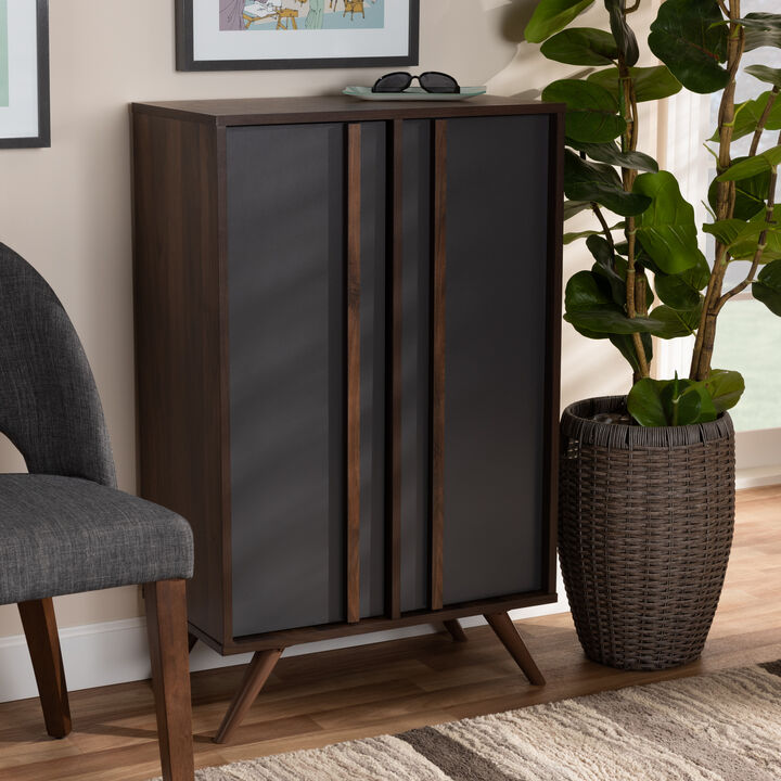 Baxton Studio Naoki Modern Two Tone Grey and Walnut Finished Wood 2 Door Shoe Cabinet