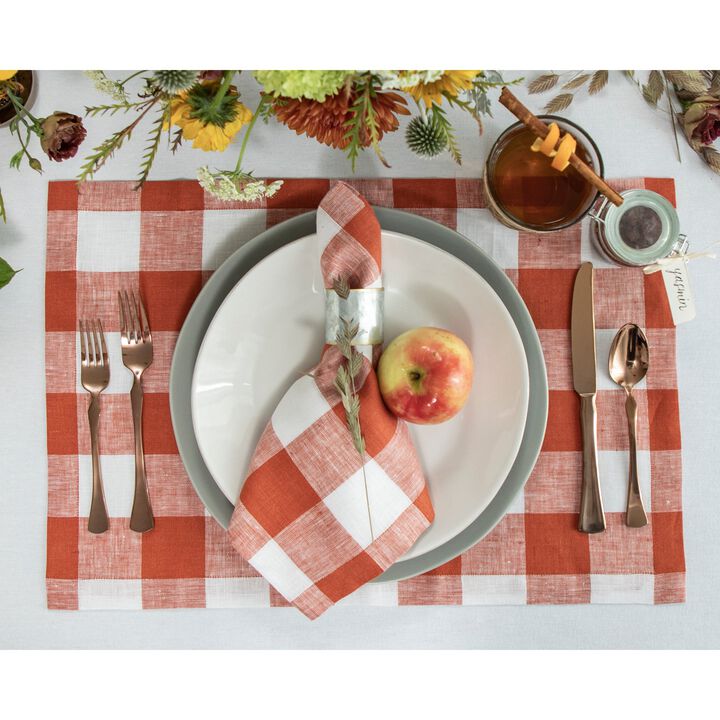 Solino Home 100% Pure Linen Buffalo Check Dinner Napkins 20 x 20 Inch Set of 4