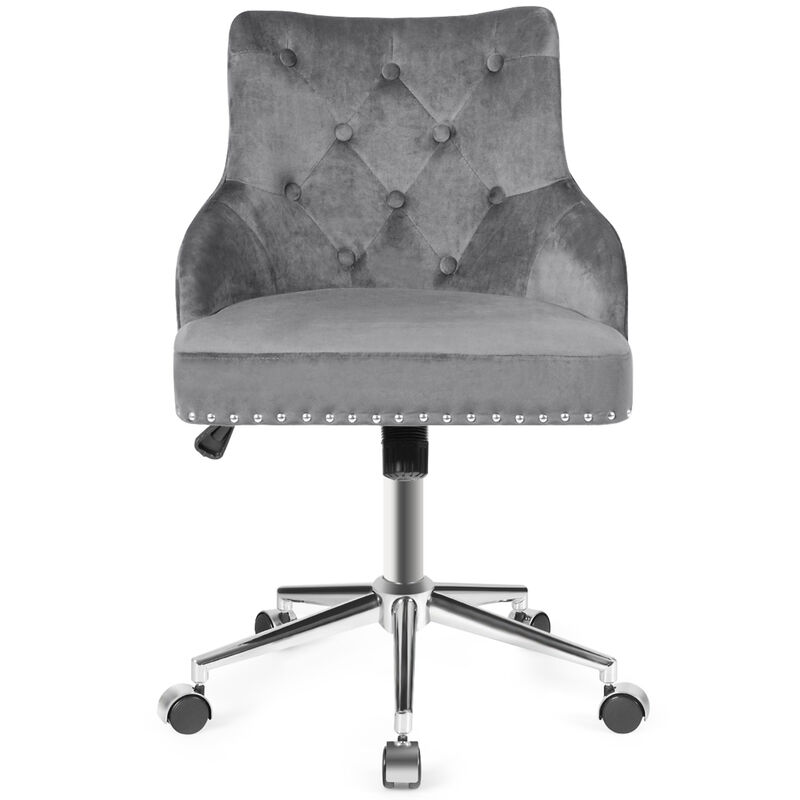 Costway Velvet Office Chair Tufted Upholstered Swivel Computer Desk Chair w/ Nailed Trim