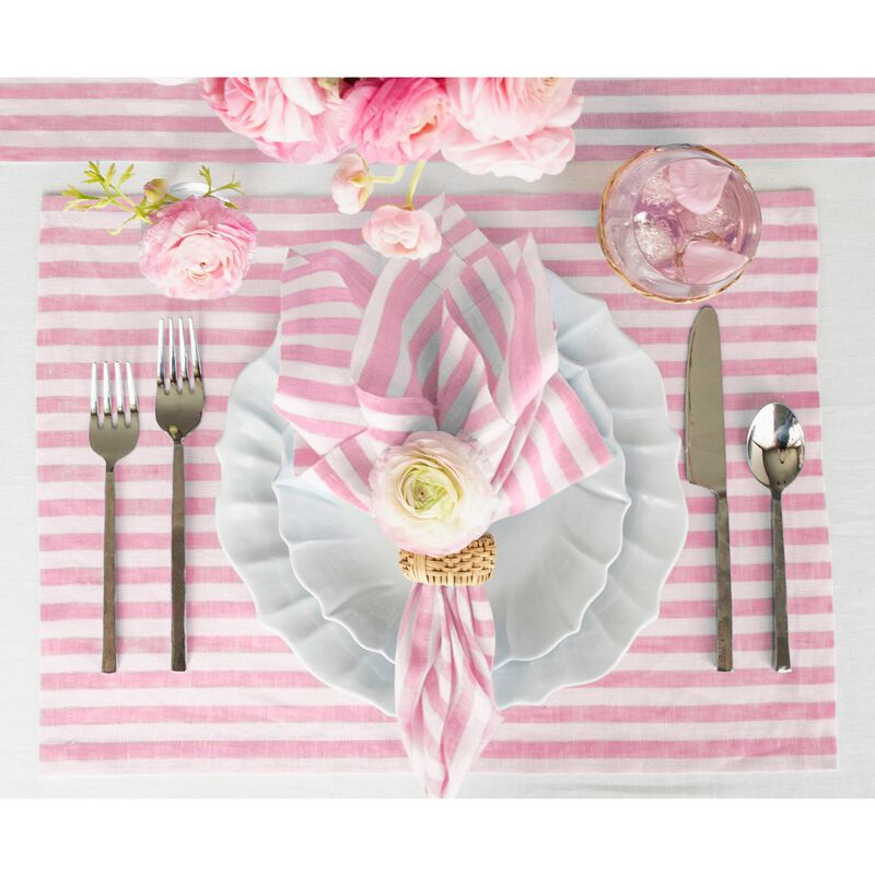 Solino Home 100% Pure Linen 14 x 19 Inch Placemats Set of 4 | Amalfi Stripe