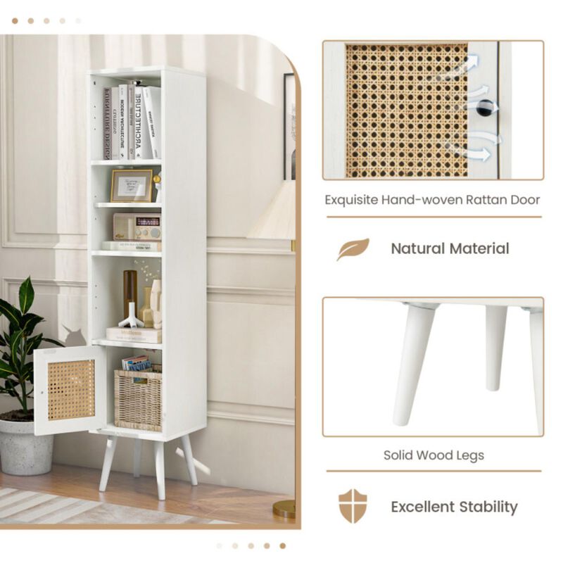 Hivvago 4 Tiers Rattan Storage Cabinet with Slim Design