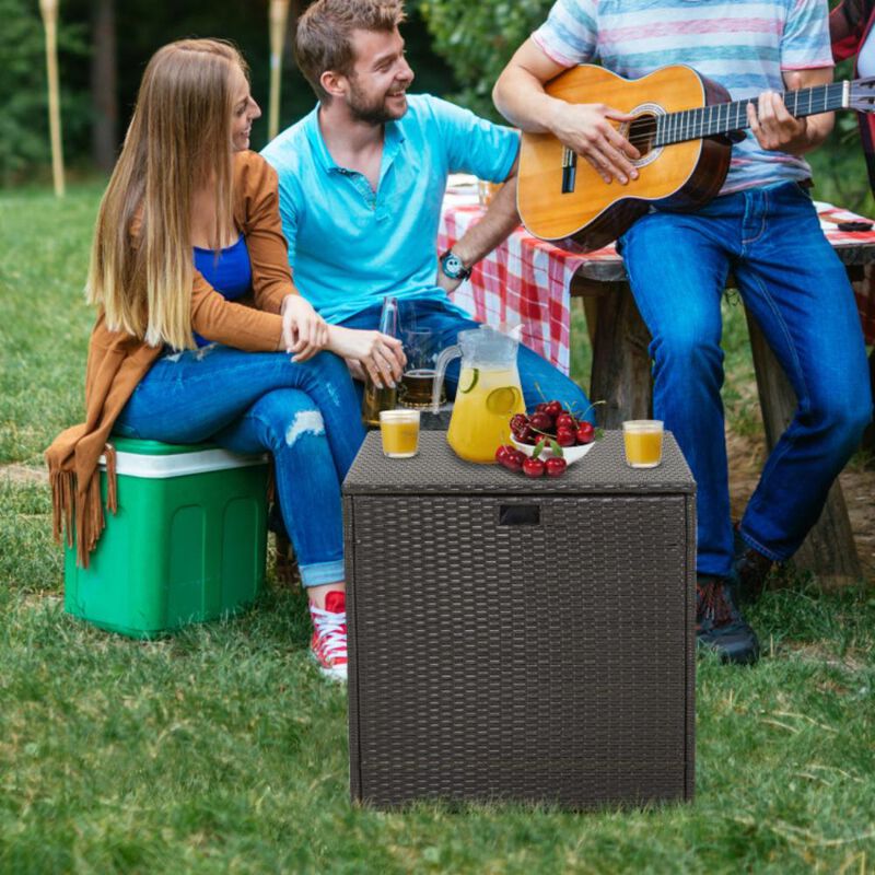 Hivvago 72 Gallon Rattan Outdoor Storage Box with Zippered Liner and Solid Pneumatic Rod