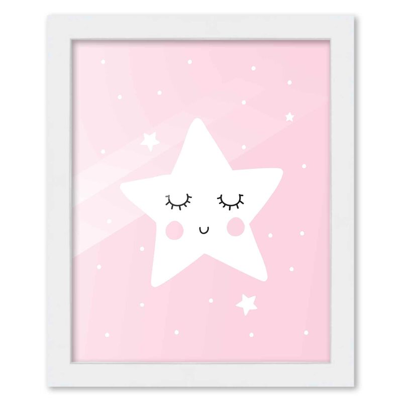 8x10 Framed Nursery Wall Art Hand Drawn Sleepy Star Poster in White Wood Frame For Kid Bedroom or Playroom