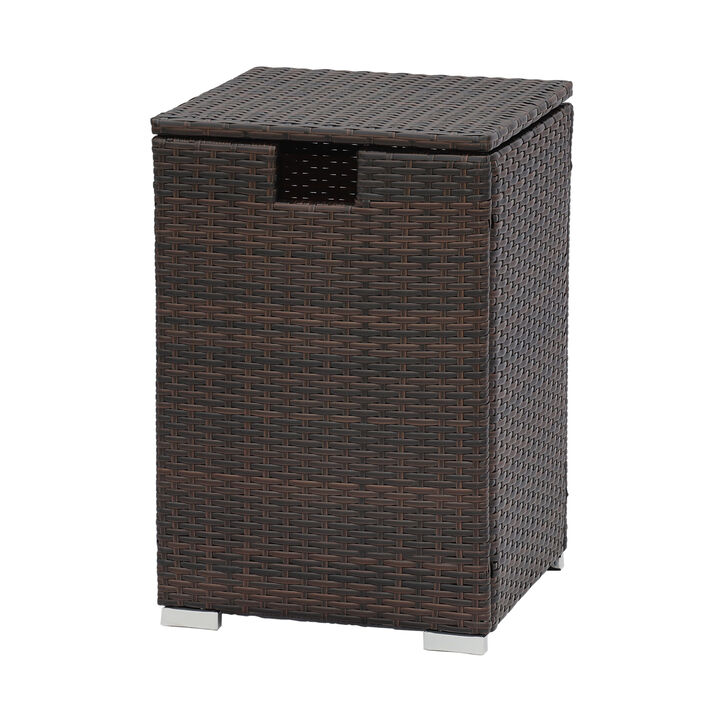 Teamson Home - Patio Wicker Hideaway Gas Tank Table for Fire Pits for 20 lb Propane Tank Cover Brown