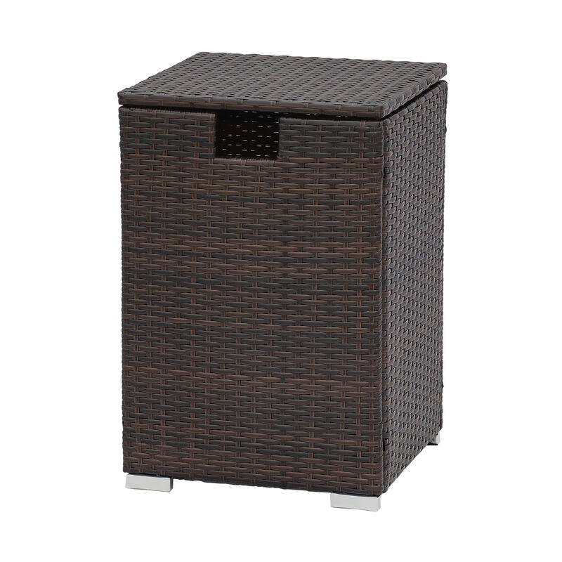 Teamson Home - Patio Wicker Hideaway Gas Tank Table for Fire Pits for 20 lb Propane Tank Cover Brown