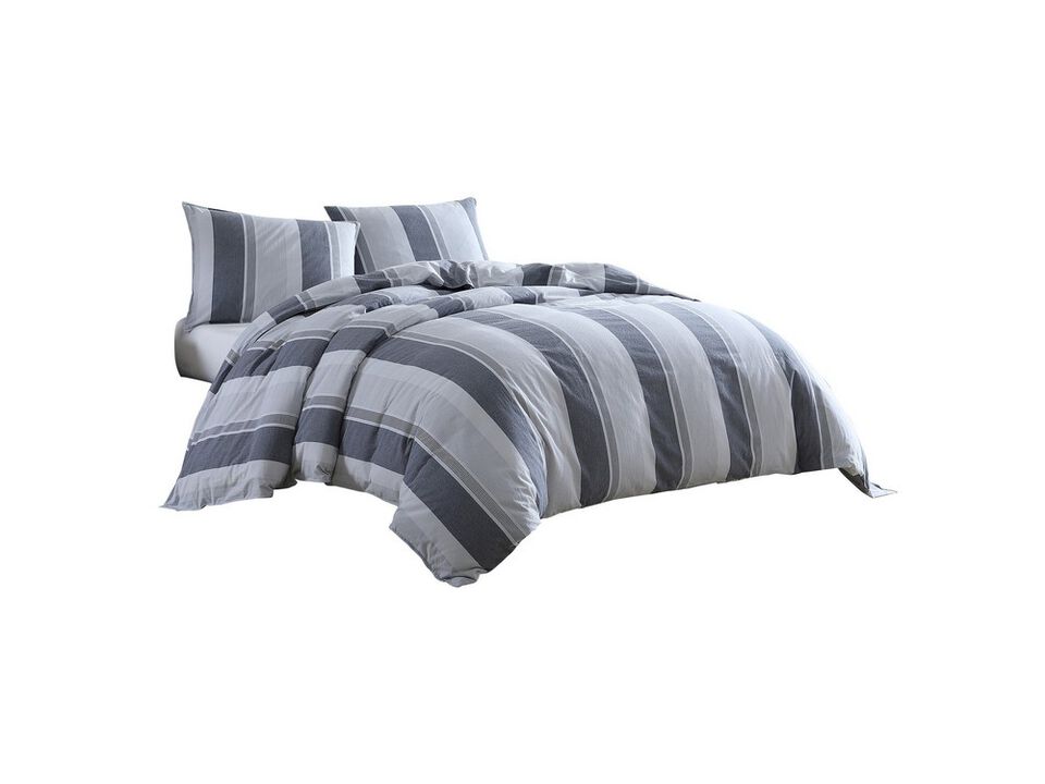 3 Piece King Comforter Set with Broad Stripes, Gray - Benzara