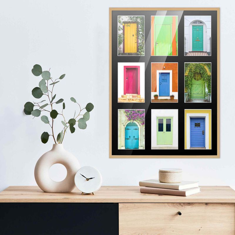 14.5x20.5 Wood Collage Frame with Black Mat For 9 4x6 Pictures