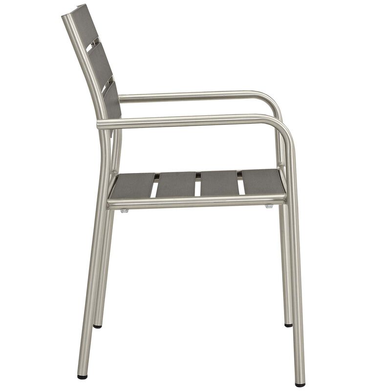 Modway EEI-3203-SLV-GRY-SET Shore Outdoor Patio Aluminum Chair, Two Dining Armchairs, Silver Gray