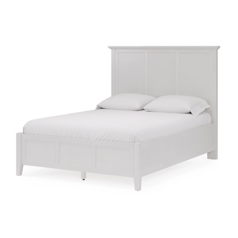 Fritz Queen Size Bed, Three Panel Design, Beveled Top, Brilliant White Wood - Benzara