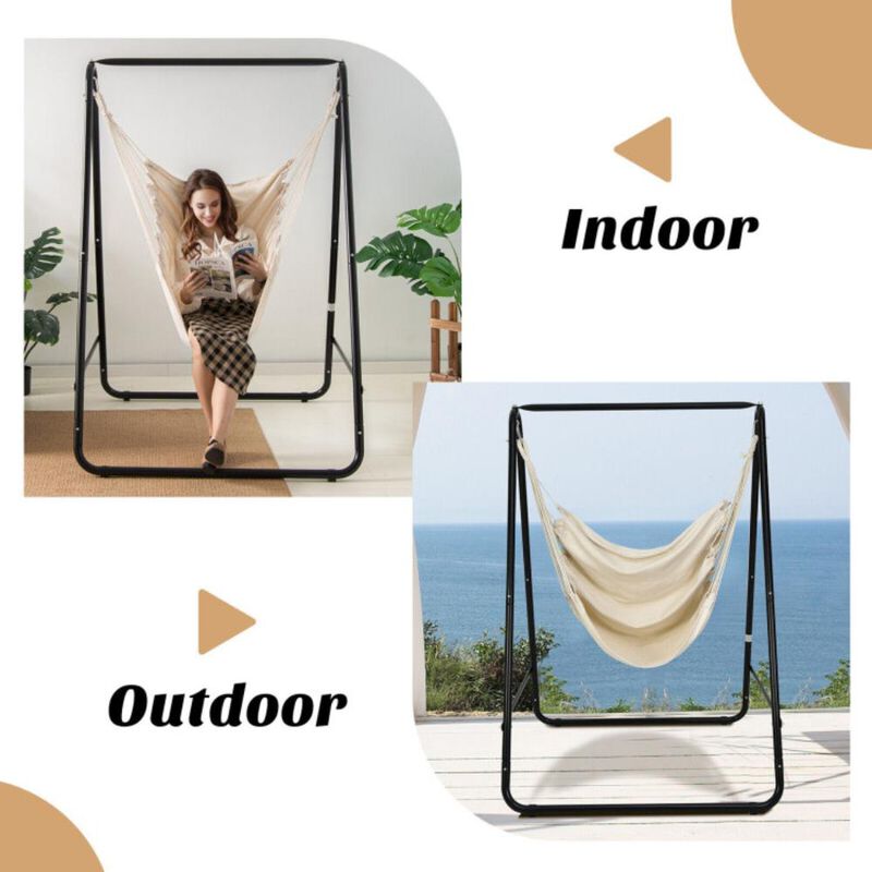 Hivvago Hanging Padded Hammock Chair with Stand and Heavy Duty Steel