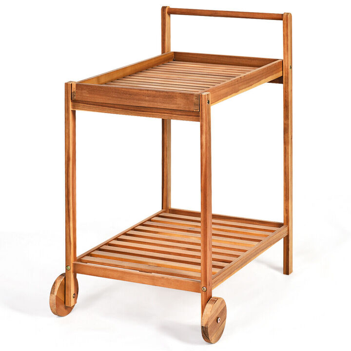 2-Tier Rolling Kitchen Island Serving Cart with Legs and Handle