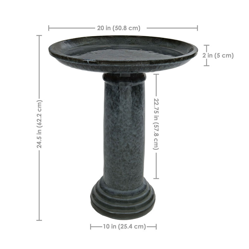 Sunnydaze Toulon Black Mist Ceramic Bird Bath - 24.5" H