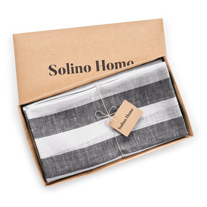 Solino Home 100% Pure Linen Round Tablecloth 70 Inch Diameter | Cabana Stripe
