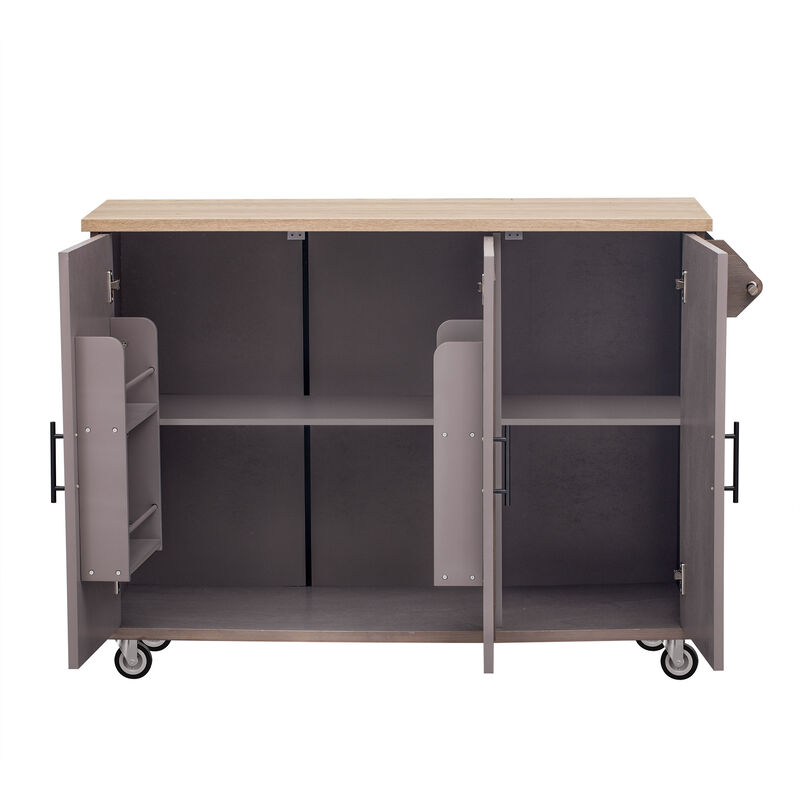 Merax Farmhouse Kitchen Island on Wheels with Drop Leaf