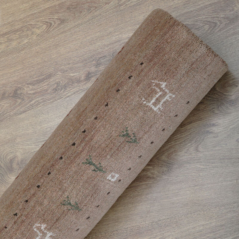 RUGSOTIC CARPETS HAND KNOTTED LOOM WOOL ECO-FRIENDLY AREA RUGS  - 9'x12', Rectangle, Light Brown Color, Contemporary Modern Design, High Pile Handmade Anti Skid Rugs for Living Room (L00585)